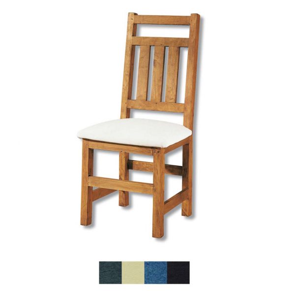 silla de madera rústica tapizada