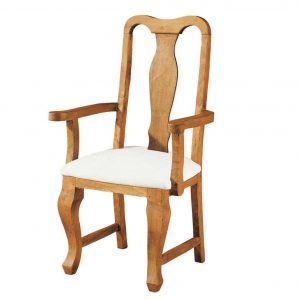 silla de madera con brazos tapizada estilo colonial