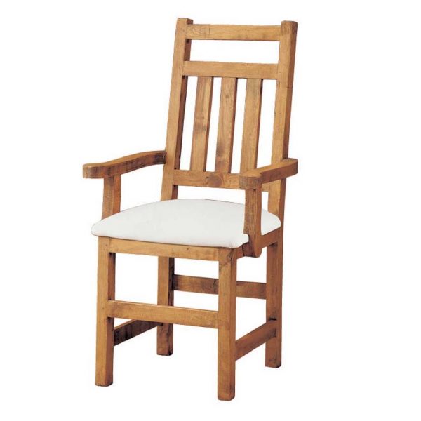silla de madera con brazos tapizada