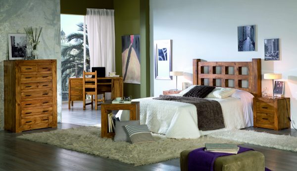 Elementos que componen un dormitorio rústico en madera maciza