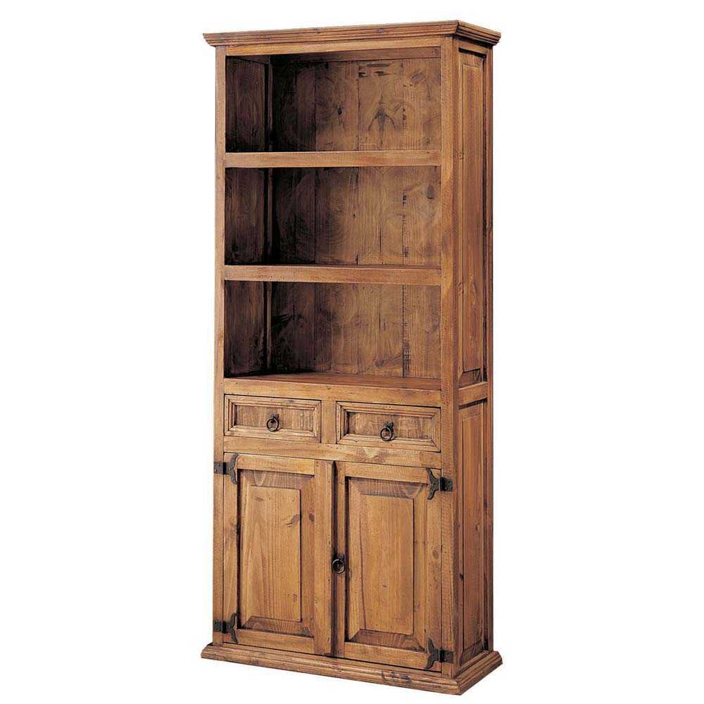 Librero rústico con estantes, cajones centrales y puertas - Myoc: Muebles de madera maciza