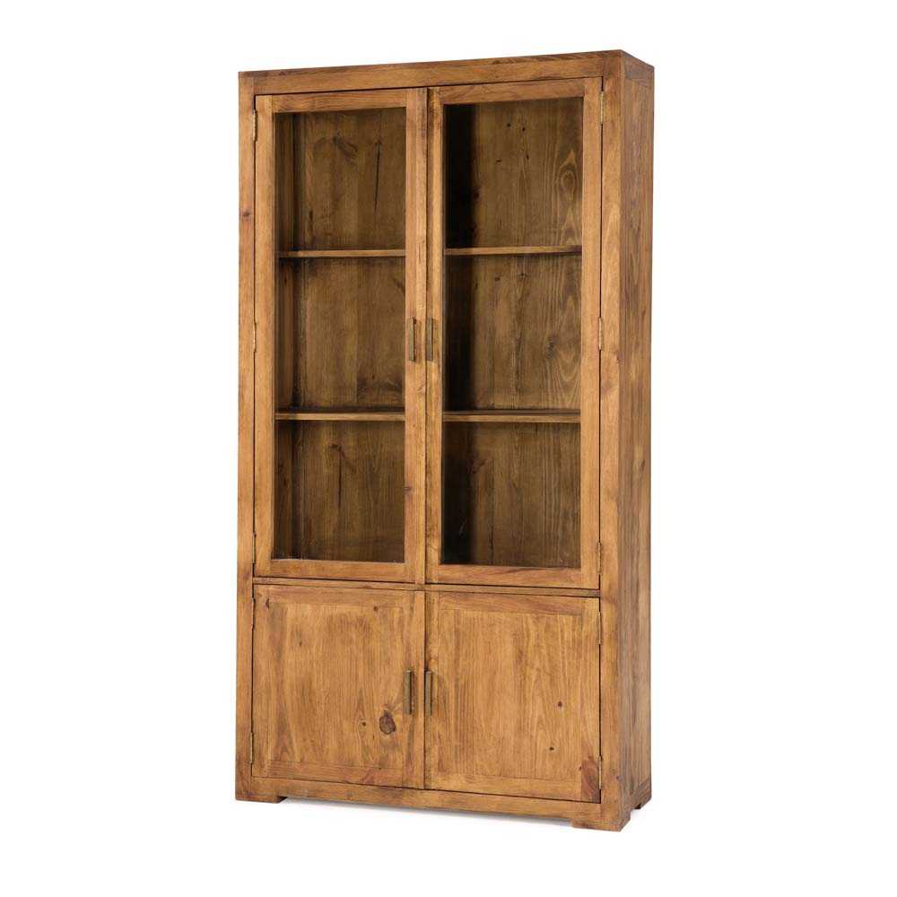 vitrina de madera rústica con puertas acristaladas