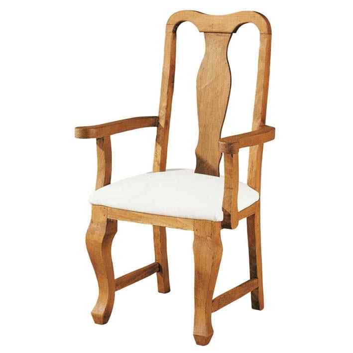 silla rústica comedor con brazos de madera maciza tapizada con respaldo