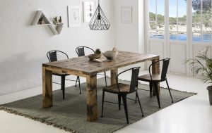 comedor mesa y sillas madera maciza con hierro