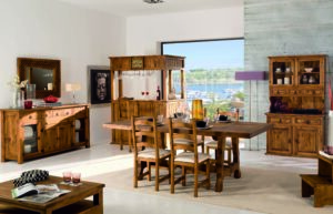 combinación muebles madera maciza rústica salón comedor