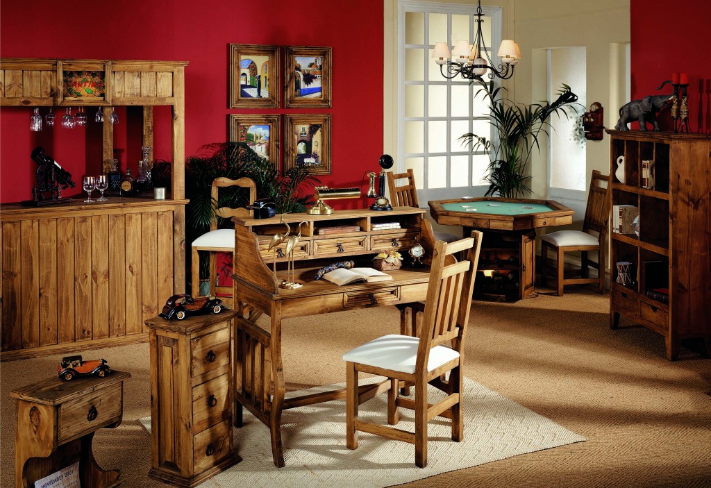 despacho de madera, escritorio, mueble bar